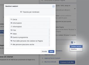 Gestisci sezioni facebook
